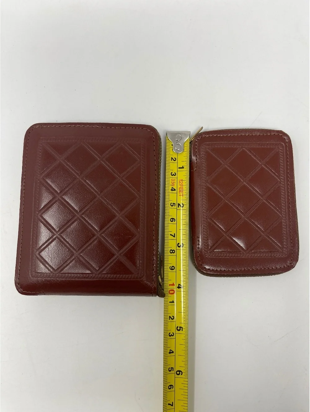 Vintage Pilgrim Amity Brown Leather Zip Wallet & Key Case Set Diamond Quilted